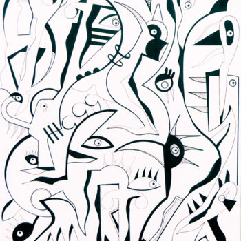 Dessin intitulée "Num zoológico que n…" par Mutes / César Amorim, Œuvre d'art originale, Marqueur