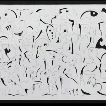 Drawing titled "Pensamentos Labirin…" by Mutes / César Amorim, Original Artwork, Marker Mounted on Wood Stretcher frame