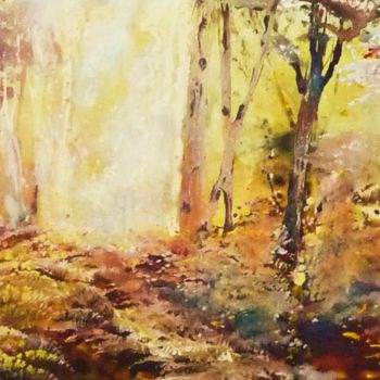 Painting titled "Forêt en automne" by Chenx, Original Artwork, Acrylic