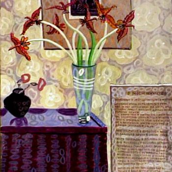Картина под названием "цветы-птицы * flowe…" - Yuri Kossagovsky, Подлинное произведение искусства, Масло