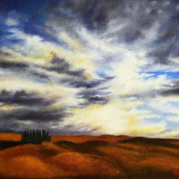 Painting titled "Paisaje de Toscana" by Marina Viñoly Apaolaza, Original Artwork, Oil Mounted on Other rigid panel