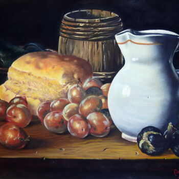 Painting titled "Bodegón, homenaje a…" by Marina Viñoly Apaolaza, Original Artwork, Oil Mounted on Other rigid panel