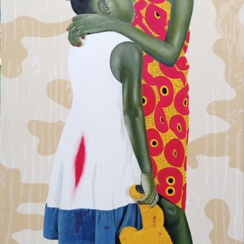 「Enfance violée」というタイトルの絵画 David Mwayilaによって, オリジナルのアートワーク, オイル