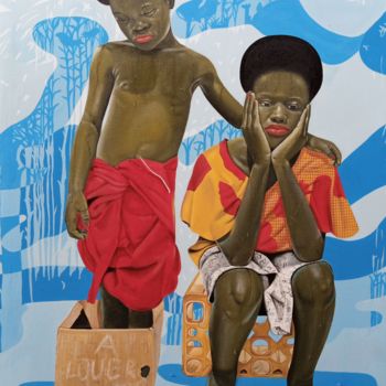 Peinture intitulée "A louer" par David Mwayila, Œuvre d'art originale, Huile