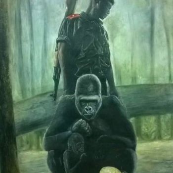 Painting titled "Combat de la nature" by David Mwayila, Original Artwork, Oil