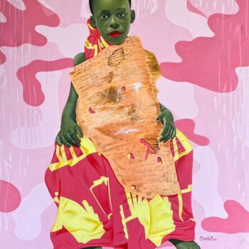 Картина под названием "Attente" - David Mwayila, Подлинное произведение искусства, Масло