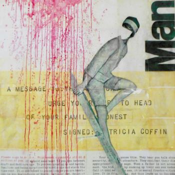 Collages getiteld "Man" door Marian Williams, Origineel Kunstwerk, Collages Gemonteerd op Frame voor houten brancard