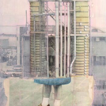 Malarstwo zatytułowany „Rotterdam et moi 2” autorstwa Marian Williams, Oryginalna praca, Olej Zamontowany na Drewniana rama…