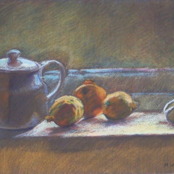 Desenho intitulada "Teapot and vegetabl…" por Magdalena Wojciechowska, Obras de arte originais, Pastel
