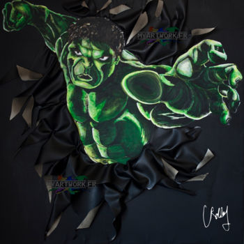 Painting titled "Hulk 3D" by Charlotte Rolley, Original Artwork, Acrylic