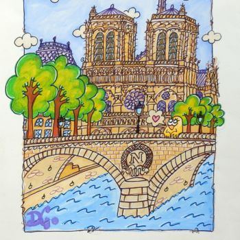 Painting titled "Le pont Saint-Miche…" by David Manuel Garcia, Original Artwork, Acrylic