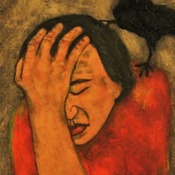 Painting titled "Worry" by Timothy Green, Original Artwork, Oil