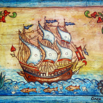 Painting titled "Old sailboat" by Myfolkart Paintings, Original Artwork, Acrylic
