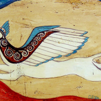 Painting titled "Flying griffin" by Myfolkart Paintings, Original Artwork, Acrylic