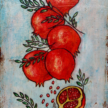 Painting titled "pomegranates.jpg" by Myfolkart Paintings, Original Artwork, Acrylic