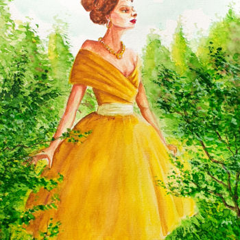 Peinture intitulée "The Queen in the ga…" par Myha, Œuvre d'art originale, Aquarelle