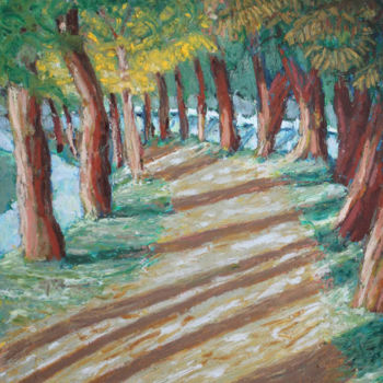 Painting titled "Eté indien Avenue C…" by Marie Hamelin, Original Artwork, Pastel