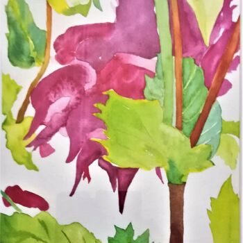 Painting titled "Dahlia rouge" by Myind, Original Artwork, Watercolor
