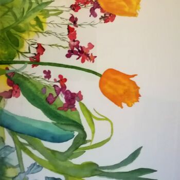 Malarstwo zatytułowany „Tulipes au Parc Flo…” autorstwa Myind, Oryginalna praca, Akwarela