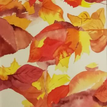 Painting titled "Feuilles d'automne" by Myind, Original Artwork, Watercolor