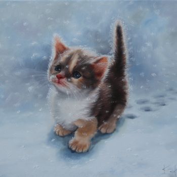 Painting titled "First snow" by Mykola Kaftan, Original Artwork, Oil