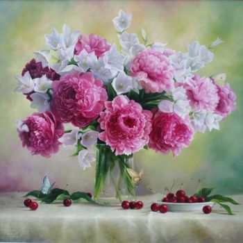 Painting titled "Spring flowers" by Mykola Kaftan, Original Artwork, Oil