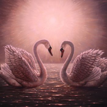 Pintura intitulada "White swans" por Mykola Kaftan, Obras de arte originais, Óleo