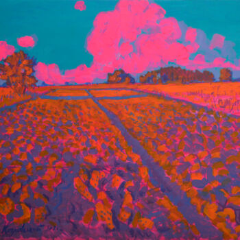 Картина под названием "Landscape with plow…" - Mykola Kozlovskyi, Подлинное произведение искусства, Акрил