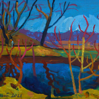 Schilderij getiteld "Pond" door Mykola Kozlovskyi, Origineel Kunstwerk, Acryl Gemonteerd op Karton