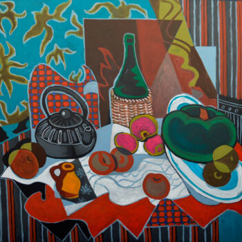 Painting titled "Still life with a t…" by Mykola Kozlovskyi, Original Artwork, Oil Mounted on Other rigid panel