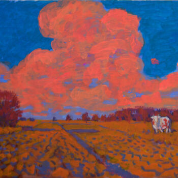 Pittura intitolato "Landscape with plow…" da Mykola Kozlovskyi, Opera d'arte originale, Acrilico