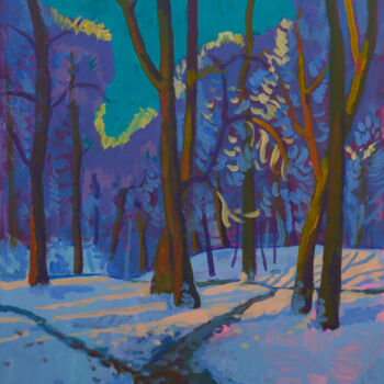 Pittura intitolato "The first snow in I…" da Mykola Kozlovskyi, Opera d'arte originale, Acrilico