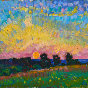 Painting titled "Sunset" by Mykola Kozlovskyi, Original Artwork, Oil