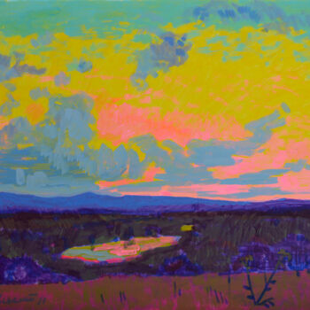 Pintura titulada "Landscape with a la…" por Mykola Kozlovskyi, Obra de arte original, Acrílico
