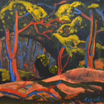 Peinture intitulée "Trees in Iron Water…" par Mykola Kozlovskyi, Œuvre d'art originale, Huile