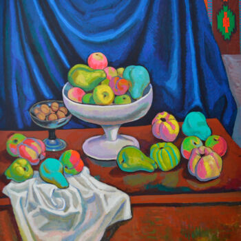 Schilderij getiteld "Apples, pears, nuts" door Mykola Kozlovskyi, Origineel Kunstwerk, Acryl