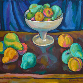 Schilderij getiteld "Apples and pears on…" door Mykola Kozlovskyi, Origineel Kunstwerk, Olie