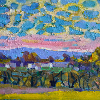 Schilderij getiteld "Autumn clouds. Land…" door Mykola Kozlovskyi, Origineel Kunstwerk, Olie Gemonteerd op Karton
