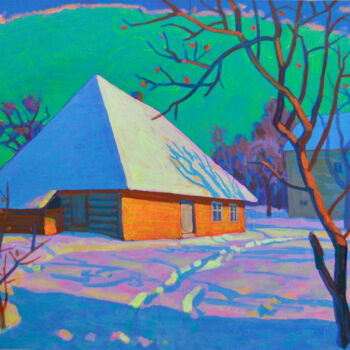 Картина под названием "Winter in Stupnytsi…" - Mykola Kozlovskyi, Подлинное произведение искусства, Акрил