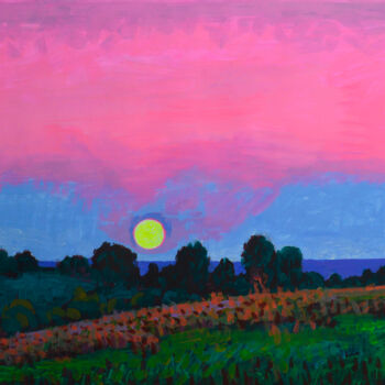 Peinture intitulée "Sunset with a pink…" par Mykola Kozlovskyi, Œuvre d'art originale, Acrylique