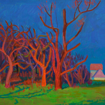Peinture intitulée "Red orchard" par Mykola Kozlovskyi, Œuvre d'art originale, Acrylique