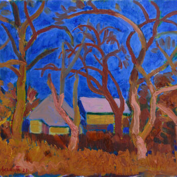 Painting titled "Apple trees. Warm w…" by Mykola Kozlovskyi, Original Artwork, Oil
