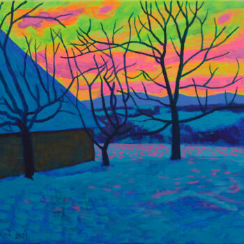 Peinture intitulée "Winter twilight." par Mykola Kozlovskyi, Œuvre d'art originale, Acrylique