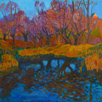 Schilderij getiteld "On the Pond" door Mykola Kozlovskyi, Origineel Kunstwerk, Olie