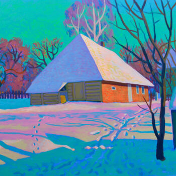 Pittura intitolato "Winter landscape wi…" da Mykola Kozlovskyi, Opera d'arte originale, Acrilico