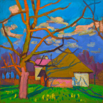 Pintura intitulada "Early spring, lands…" por Mykola Kozlovskyi, Obras de arte originais, Óleo