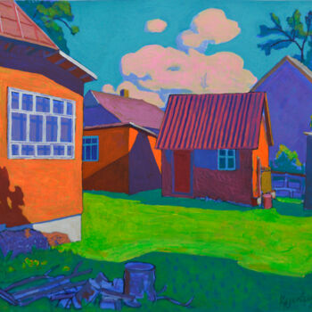 Painting titled "In the courtyard" by Mykola Kozlovskyi, Original Artwork, Acrylic