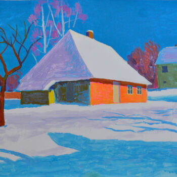 Schilderij getiteld "Winter landscape wi…" door Mykola Kozlovskyi, Origineel Kunstwerk, Acryl