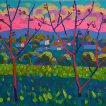 Peinture intitulée "Landscape. Two trees" par Mykola Kozlovskyi, Œuvre d'art originale, Acrylique