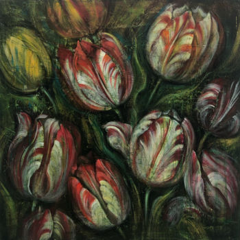 Pittura intitolato "Tulips Painting Flo…" da Mykola Zorin, Opera d'arte originale, Acrilico Montato su Telaio per barella in…